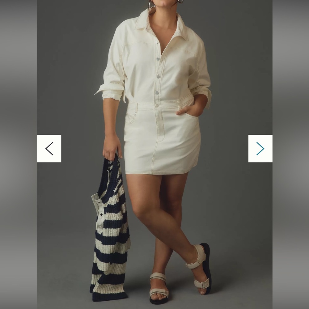 NWTs Anthropologie Pilcro Long-Sleeve Denim Mini Shirt Dress White Small